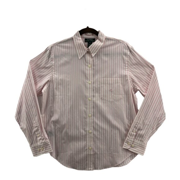 LRL Ralph Lauren Mens Button Front Shirt White Pink Striped Long Sleeve Cotton L - Picture 1 of 7